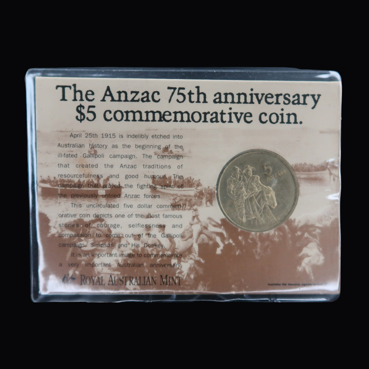 1990 Australian Five Dollar ($5) Coin 75th ANZAC