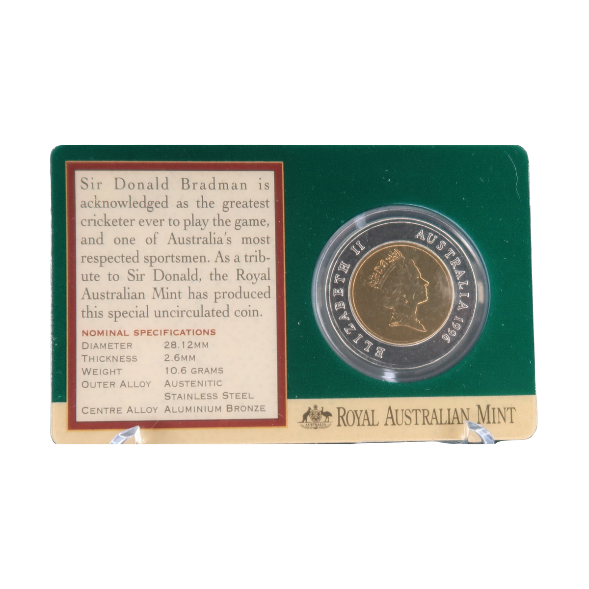 1996 Australian Five Dollar ($5) Coin - Bradman - Bi-Metal