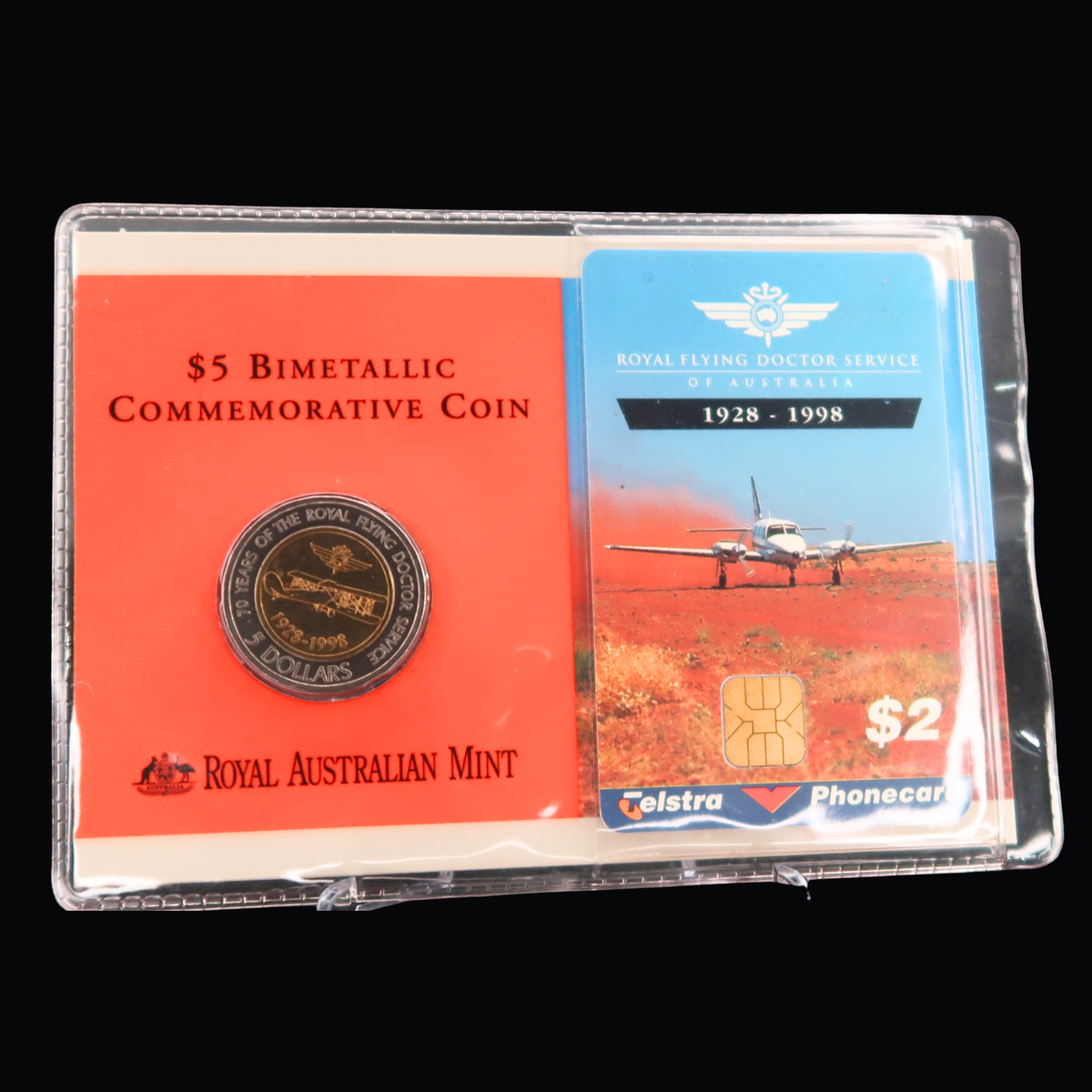 1998 Australian Five Dollar ($5) Coin with Phone Card - Royal Flying Doctors