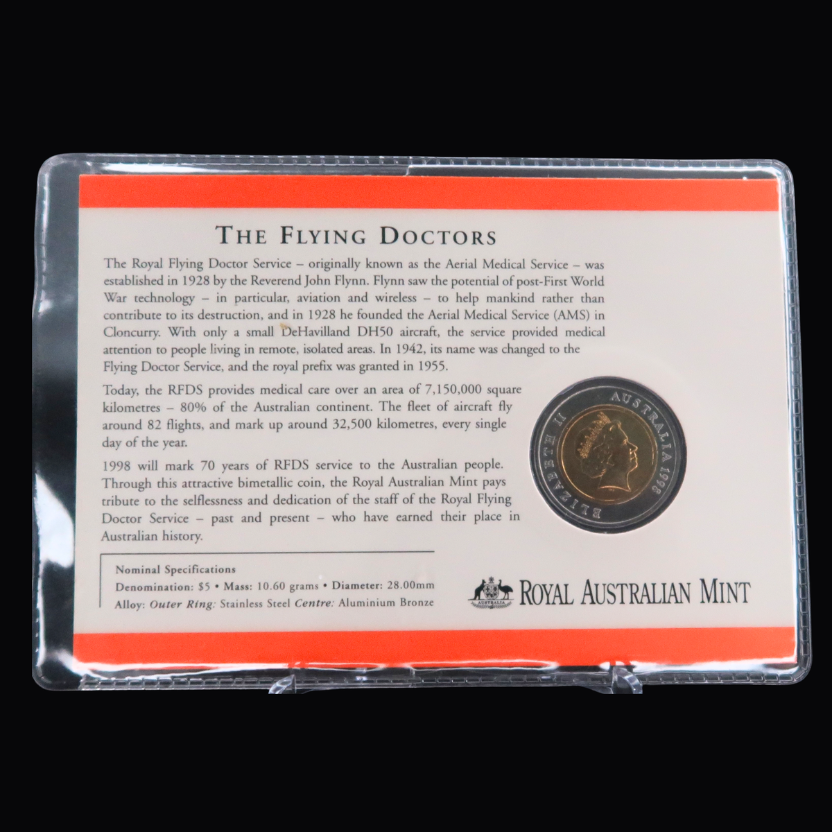 1998 Australian Five Dollar ($5) Coin with Phone Card - Royal Flying Doctors