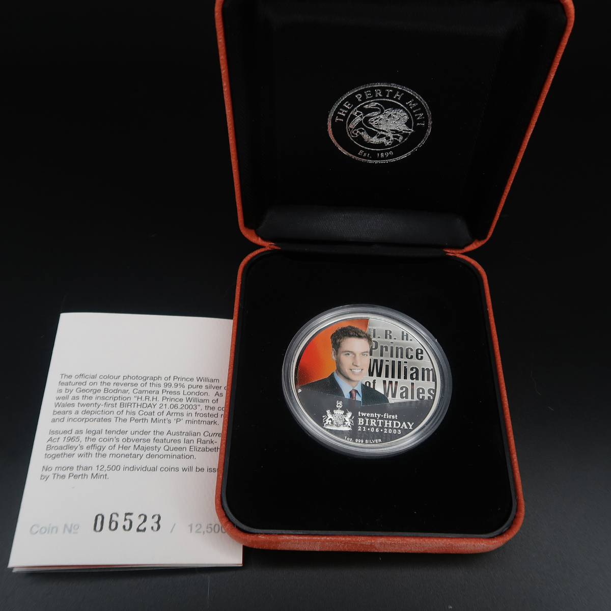 2003 Australian One Dollar ($1) Prince William 21st Silver Ounce