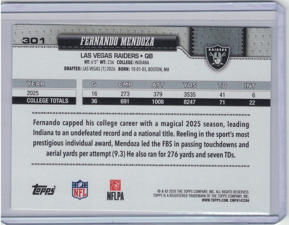 2026 Topps Flagship #301 Fernando Mendoza