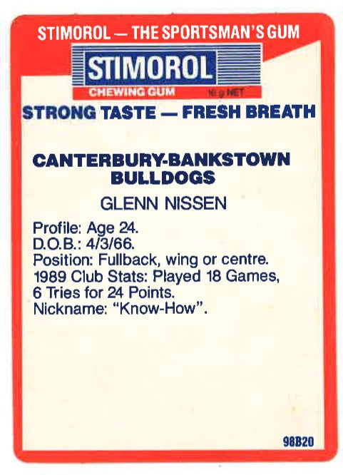 1990 Stimorol Rugby League #36 Glenn Nissen