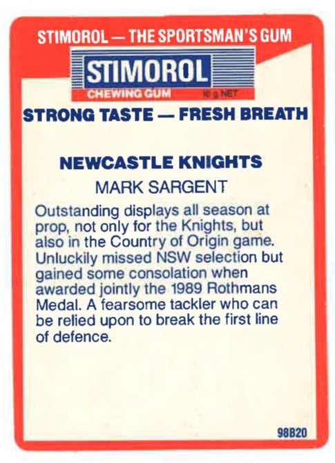 1990 Stimorol Rugby League #91 Mark Sargent