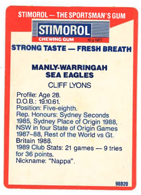 1990 Stimorol Rugby League #79 Cliff Lyons