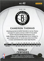 2024-25 Panini Totally Certified #42 Cameron Thomas