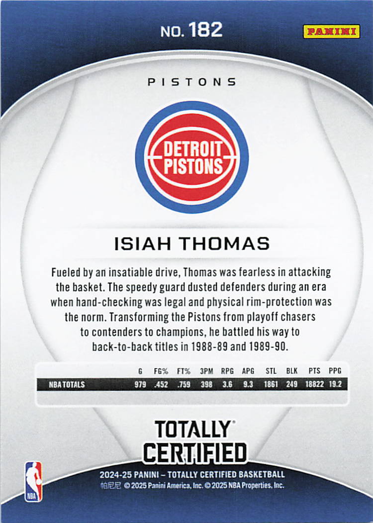 2024-25 Panini Totally Certified #182 Isiah Thomas