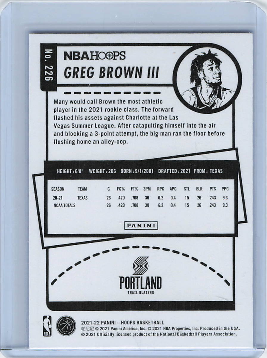 2021-22 Hoops #226 Greg Brown III Blue