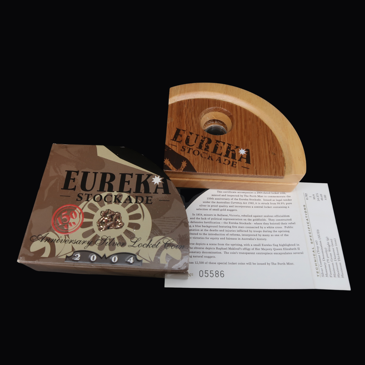 2004 Eureka Stockade Silver Proof $1 Locket Coin with Gold Nuggets