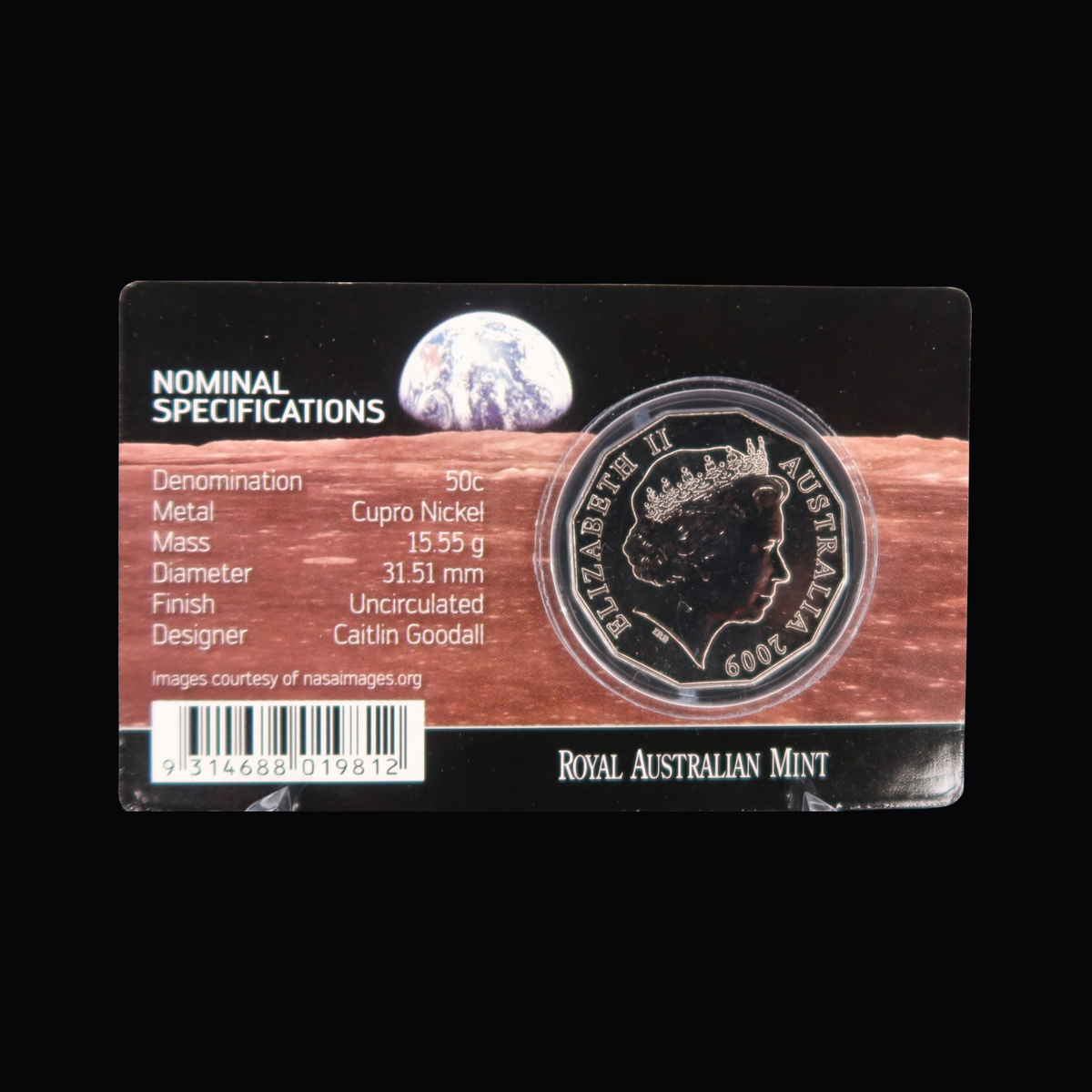 2009 Australian 50c - 40th Anniversary of The Moon Landing Uncirculated Coin