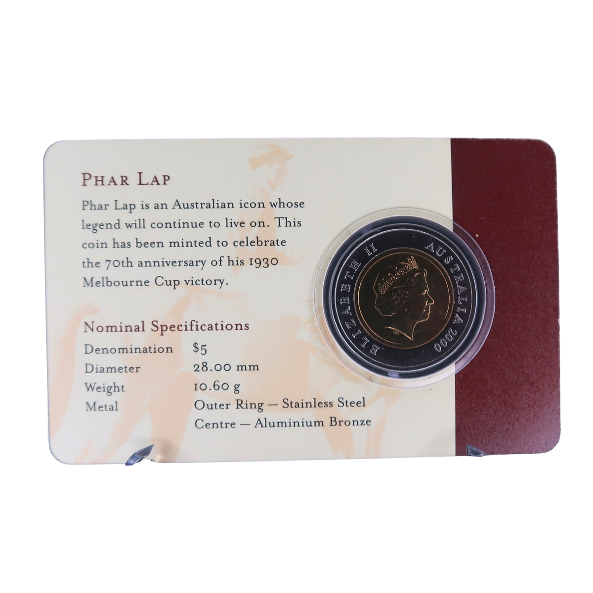 2000 Australian Five Dollar ($5) Coin - Phar Lap - Bi-Metal