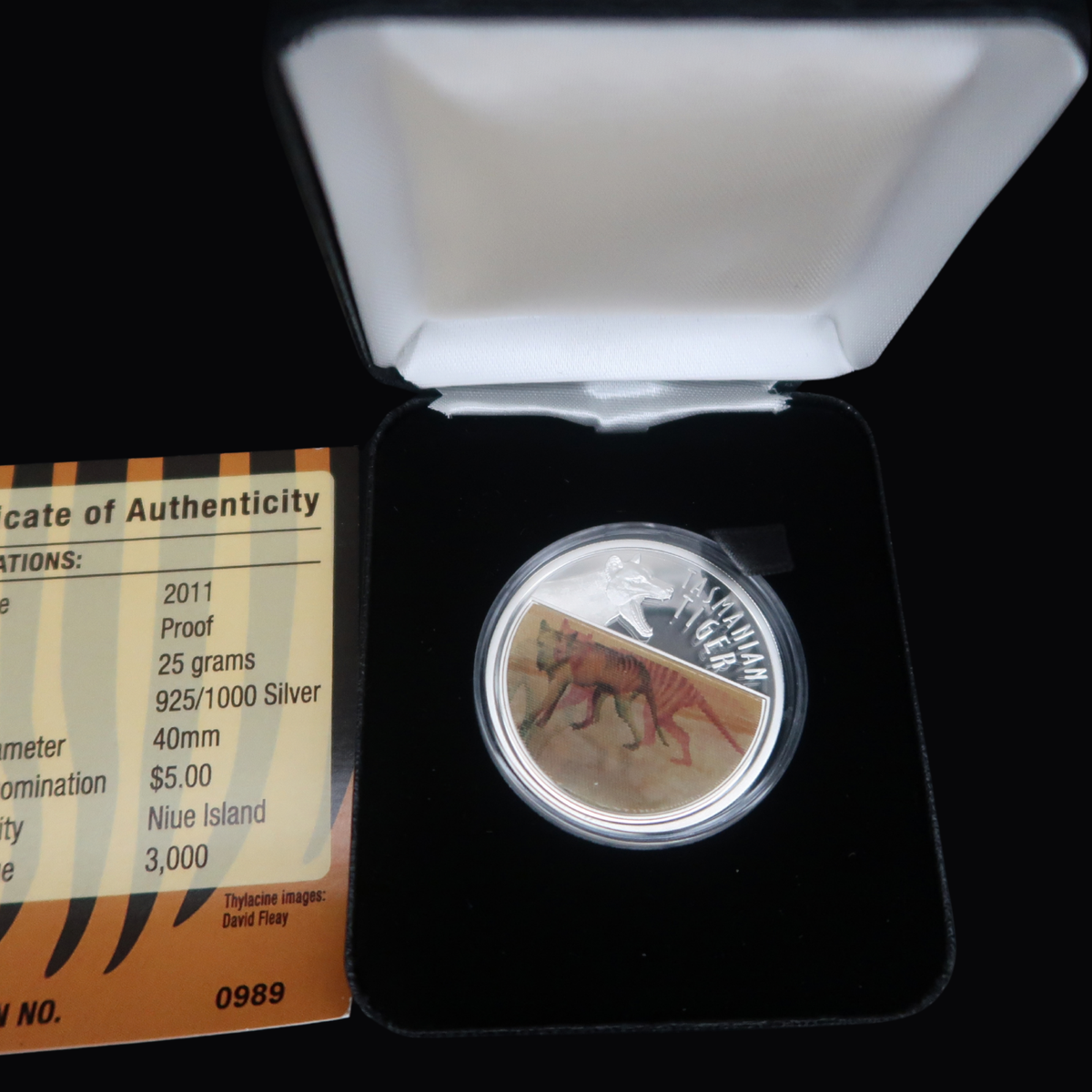 2011 Niue Five Dollar ($5) Tasmanian Tiger Silver Proof
